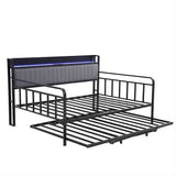 Darrahopens Furniture > Bedroom > Beds & Bed Frames Artiss Bed Frame King Single LED Metal Trundle Daybed with Charging Station TURN