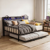 Darrahopens Furniture > Bedroom > Beds & Bed Frames Artiss Bed Frame King Single LED Metal Trundle Daybed with Charging Station TURN