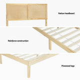 Darrahopens Furniture > Bedroom > Beds & Bed Frames Artiss Bed Frame Queen Size with Rattan Headboard Wooden Bed Base BRUNO