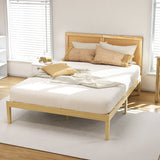 Darrahopens Furniture > Bedroom > Beds & Bed Frames Artiss Bed Frame Queen Size with Rattan Headboard Wooden Bed Base BRUNO