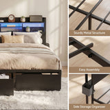 Darrahopens Furniture > Bedroom > Beds & Bed Frames Artiss Bed Frame Queen with Charging Station Storage Organizer Drawers LED ZAC