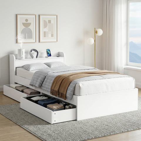 Darrahopens Furniture > Bedroom > Beds & Bed Frames Artiss Bed Frame Single Size with Charging Ports and 2 Drawers AURA