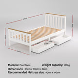 Darrahopens Furniture > Bedroom > Beds & Bed Frames Artiss Bed Frame Single Size Wooden Platform with 2 Storage Drawers White PONY
