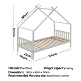 Darrahopens Furniture > Bedroom > Beds & Bed Frames Artiss Bed Frame Wooden Base Kids Single Timber House Beds White
