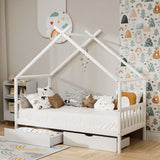 Darrahopens Furniture > Bedroom > Beds & Bed Frames Artiss Bed Frame Wooden Base Kids Single Timber House  with 2 Storage Drawers Beds White