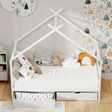 Darrahopens Furniture > Bedroom > Beds & Bed Frames Artiss Bed Frame Wooden Base Kids Single Timber House  with 2 Storage Drawers Beds White