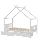 Darrahopens Furniture > Bedroom > Beds & Bed Frames Artiss Bed Frame Wooden Base Kids Single Timber House  with 2 Storage Drawers Beds White