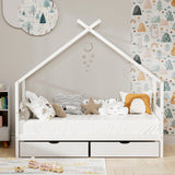 Darrahopens Furniture > Bedroom > Beds & Bed Frames Artiss Bed Frame Wooden Base Kids Single Timber House  with 2 Storage Drawers Beds White