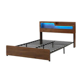 Darrahopens Furniture > Bedroom > Beds & Bed Frames Artiss Double Bed Frame Metal with Charging Station LED Light Storage Shelf In Australia - Darrahopens