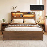 Darrahopens Furniture > Bedroom > Beds & Bed Frames Artiss Double Bed Frame Metal with Charging Station LED Light Storage Shelf In Australia - Darrahopens