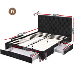 Darrahopens Furniture > Bedroom > Beds & Bed Frames Artiss Double Bed Frame Storage Charging Station Upholstered 3 Drawers USB Type-C