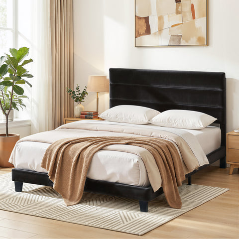 Darrahopens Furniture > Bedroom > Beds & Bed Frames Artiss Double Bed Frame Upholstered Platform Base with Geometric Headboard Black Velvet