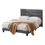 Darrahopens Furniture > Bedroom > Beds & Bed Frames Artiss Double Bed Frame Upholstered Platform Base with Geometric Headboard Charcoal Grey Linen Wood Slats for Modern Bedroom Furniture Home Decor