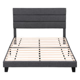 Darrahopens Furniture > Bedroom > Beds & Bed Frames Artiss Double Bed Frame Upholstered Platform Base with Geometric Headboard Charcoal Grey Linen Wood Slats for Modern Bedroom Furniture Home Decor