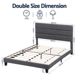Darrahopens Furniture > Bedroom > Beds & Bed Frames Artiss Double Bed Frame Upholstered Platform Base with Geometric Headboard Charcoal Grey Linen Wood Slats for Modern Bedroom Furniture Home Decor