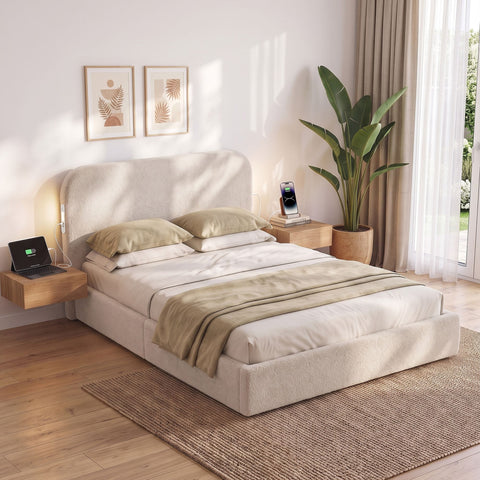 Darrahopens Furniture > Bedroom > Beds & Bed Frames Artiss Double Bed Frame with 100cm Bouclé Headboard, USB-C & Night Lights In Australia - Darrahopens
