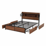Darrahopens Furniture > Bedroom > Beds & Bed Frames Artiss Double Bed Frame with Charging Station 4 Drawers Storage Oak In Australia - Darrahopens
