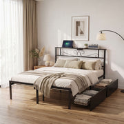 Darrahopens Furniture > Bedroom > Beds & Bed Frames Artiss Double Bed Frame with Charging Station & Storage Drawers Metal In Australia - Darrahopens