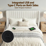 Darrahopens Furniture > Bedroom > Beds & Bed Frames Artiss Double Bed Frame with Gaslift Storage USB Type-C Charging Ports Velvet Upholstery White