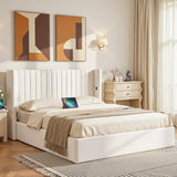 Darrahopens Furniture > Bedroom > Beds & Bed Frames Artiss Double Bed Frame with Gaslift Storage USB Type-C Charging Ports Velvet Upholstery White
