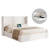 Darrahopens Furniture > Bedroom > Beds & Bed Frames Artiss Double Bed Frame with Gaslift Storage USB Type-C Charging Ports Velvet Upholstery White