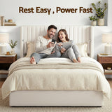 Darrahopens Furniture > Bedroom > Beds & Bed Frames Artiss Double Bed Frame with Gaslift Storage USB Type-C Charging Ports Velvet Upholstery White