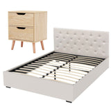 Darrahopens Furniture > Bedroom > Beds & Bed Frames Artiss Double Bed Frame with Storage and Bedside Table Set Tufted Linen Gas Lift Bed Base and 2-Drawer Nightstand In Australia - Darrahopens
