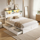 Darrahopens Furniture > Bedroom > Beds & Bed Frames Artiss Double Bed Frame with Storage Drawers White Platform Bedframe with Bookcase Headboard Charging Station Led Light