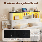 Darrahopens Furniture > Bedroom > Beds & Bed Frames Artiss Double Bed Frame with Storage Drawers White Platform Bedframe with Bookcase Headboard Charging Station Led Light
