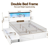 Darrahopens Furniture > Bedroom > Beds & Bed Frames Artiss Double Bed Frame with Storage Drawers White Platform Bedframe with Bookcase Headboard Charging Station Led Light