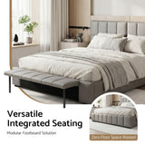 Darrahopens Furniture > Bedroom > Beds & Bed Frames Artiss Double Size Upholstered Gas Lift Bed Frame with Foldable Bench PVC Leather Platform Bed with Storage