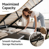 Darrahopens Furniture > Bedroom > Beds & Bed Frames Artiss Double Size Upholstered Gas Lift Bed Frame with Foldable Bench PVC Leather Platform Bed with Storage