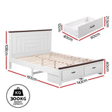 Darrahopens Furniture > Bedroom > Beds & Bed Frames Artiss Double Wooden Bed Frame with 2 Drawer Platform Bed with 108cm Solid High Headboard White Bed Base for Bedroom Easy Assembly