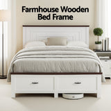 Darrahopens Furniture > Bedroom > Beds & Bed Frames Artiss Double Wooden Bed Frame with 2 Drawer Platform Bed with 108cm Solid High Headboard White Bed Base for Bedroom Easy Assembly