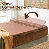 Darrahopens Furniture > Bedroom > Beds & Bed Frames Artiss Folding Kraft Paper Bed Frame with Mattress and Pillow 300kg Capacity 200x60cm