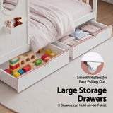 Darrahopens Furniture > Bedroom > Beds & Bed Frames Artiss Kids Single Bed Frame with 3 Storage Bookcase & 2 Drawers House Bed Solid Wood Montessori Bed Easy Assembly White