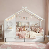 Darrahopens Furniture > Bedroom > Beds & Bed Frames Artiss Kids Single Bed Frame with 3 Storage Bookcase & 2 Drawers House Bed Solid Wood Montessori Bed Easy Assembly White