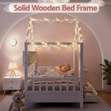 Darrahopens Furniture > Bedroom > Beds & Bed Frames Artiss Kids Single Bed Frame with 3 Storage Bookcase & 2 Drawers House Bed Solid Wood Montessori Bed Easy Assembly White