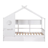 Darrahopens Furniture > Bedroom > Beds & Bed Frames Artiss Kids Single Bed Frame with 3 Storage Bookcase & 2 Drawers House Bed Solid Wood Montessori Bed Easy Assembly White
