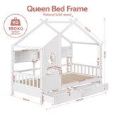Darrahopens Furniture > Bedroom > Beds & Bed Frames Artiss Kids Single Bed Frame with 3 Storage Bookcase & 2 Drawers House Bed Solid Wood Montessori Bed Easy Assembly White