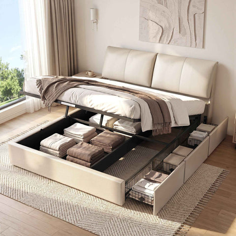 Darrahopens Furniture > Bedroom > Beds & Bed Frames Artiss King Bed Frame Gas Lift Storage 3 Drawers Adjustable Headboard Platform Base