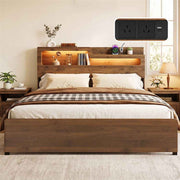 Darrahopens Furniture > Bedroom > Beds & Bed Frames Artiss King Bed Frame Metal with Charging Station LED Light Storage Shelf In Australia - Darrahopens