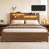 Darrahopens Furniture > Bedroom > Beds & Bed Frames Artiss King Bed Frame Metal with Charging Station LED Light Storage Shelf In Australia - Darrahopens