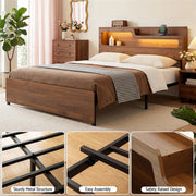 Darrahopens Furniture > Bedroom > Beds & Bed Frames Artiss King Bed Frame Metal with Charging Station LED Light Storage Shelf In Australia - Darrahopens