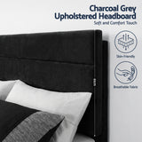 Darrahopens Furniture > Bedroom > Beds & Bed Frames Artiss King Bed Frame Upholstered Platform Base with Geometric Headboard Black Velvet