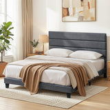 Darrahopens Furniture > Bedroom > Beds & Bed Frames Artiss King Bed Frame Upholstered Platform Base with Geometric Headboard Charcoal Grey Linen Wood Slats for Modern Bedroom Furniture Home Decor