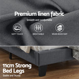 Darrahopens Furniture > Bedroom > Beds & Bed Frames Artiss King Bed Frame Upholstered Platform Base with Geometric Headboard Charcoal Grey Linen Wood Slats for Modern Bedroom Furniture Home Decor