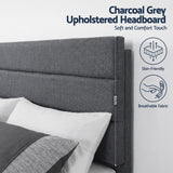Darrahopens Furniture > Bedroom > Beds & Bed Frames Artiss King Bed Frame Upholstered Platform Base with Geometric Headboard Charcoal Grey Linen Wood Slats for Modern Bedroom Furniture Home Decor