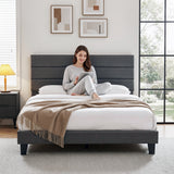 Darrahopens Furniture > Bedroom > Beds & Bed Frames Artiss King Bed Frame Upholstered Platform Base with Geometric Headboard Charcoal Grey Linen Wood Slats for Modern Bedroom Furniture Home Decor