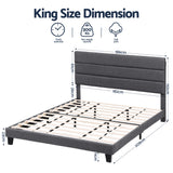 Darrahopens Furniture > Bedroom > Beds & Bed Frames Artiss King Bed Frame Upholstered Platform Base with Geometric Headboard Charcoal Grey Linen Wood Slats for Modern Bedroom Furniture Home Decor